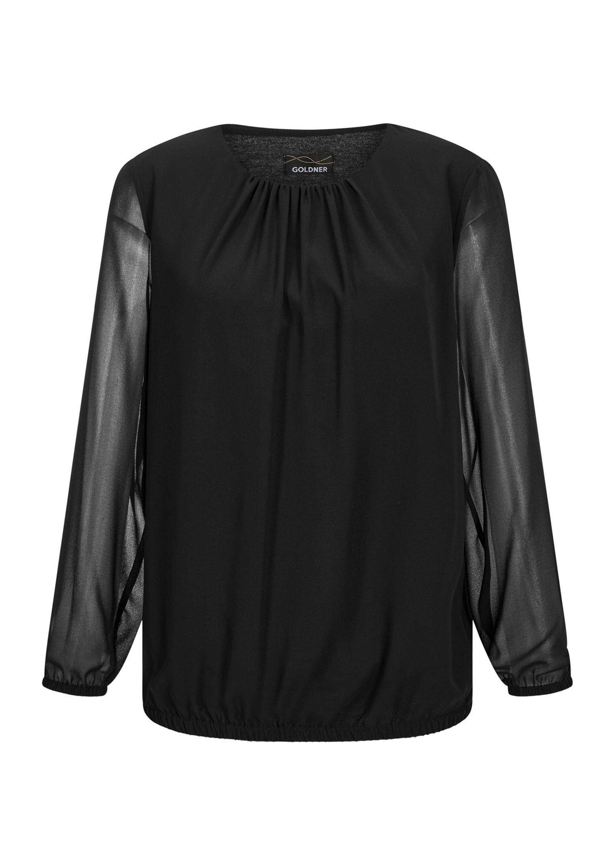 Klassische Bluse GOLDNER "Elegante Bluse aus Chiffon", Damen, Gr. 54, schwarz, Obermaterial: 67% Polyester PES. 30% Viskose CV. 3% Elasthan EL., Blusen