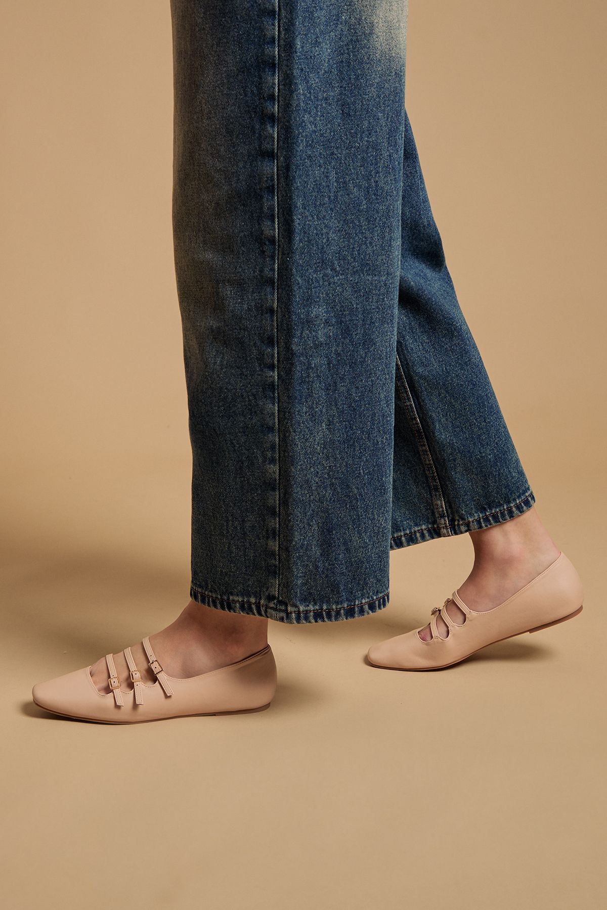 Oasis Womens Madalena Faux Leather Multi Maryjane Ballet Pumps - Beige - Size UK 6 | Oasis Sale | Discount Designer Brands