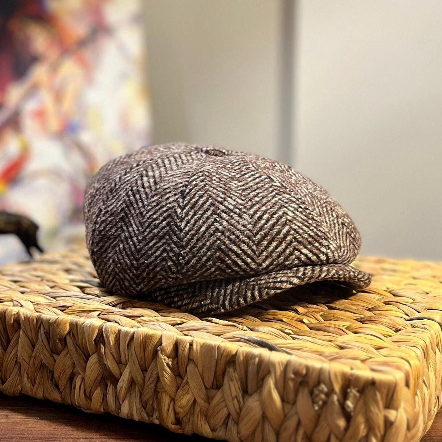 Berretto da giornalaio a spina di pesce marrone e bianco - Cappello da uomo Baker Boy in lana unisex, stile Gatsby vintage, cappello di lana fatto a m