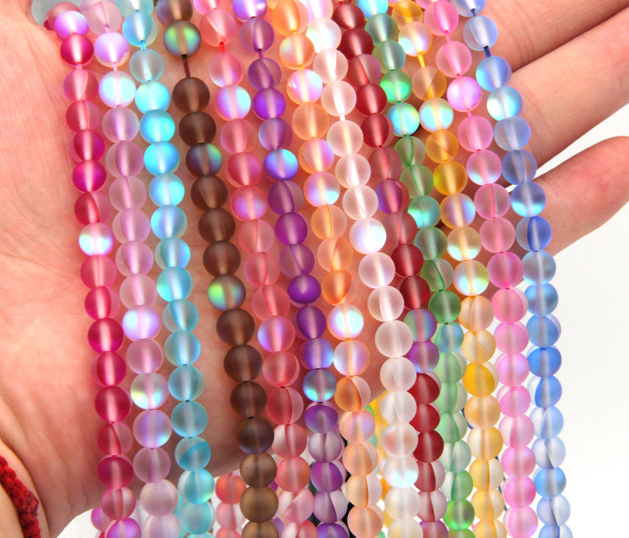 13 colori, perline rotonde da 6 mm, perline sintetiche effetto pietra di luna arcobaleno, perline rotonde opache. Perline rotonde in vetro sintetico e