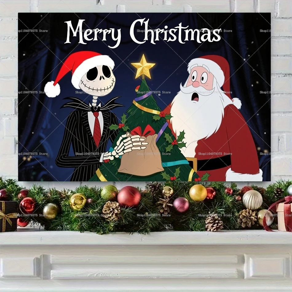 1 Stück The Nightmare Before Christmas Fotografie Hintergrund Kinder Dekoration Familie Party Frohe Weihnachten Feier Banner Image