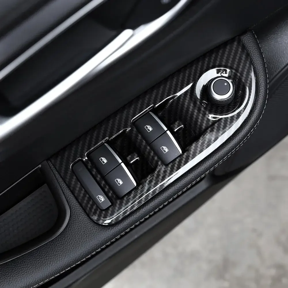 4 Stücke ABS Carbon Fiber Fensterheber Schalter Taste Rahmenabdeckung Trim Für Alfa Romeo Giulia 2017 2018 2019 2020 Autozubehör LHD Image