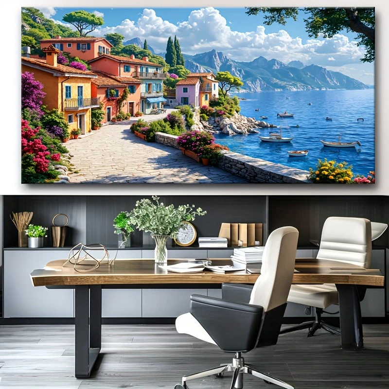 Meer Häuser Landschaft Poster und Drucke Mittelmeer Kunst Leinwand Malerei Wand Kunst Bild für Wohnzimmer Home Decor Geschenk
