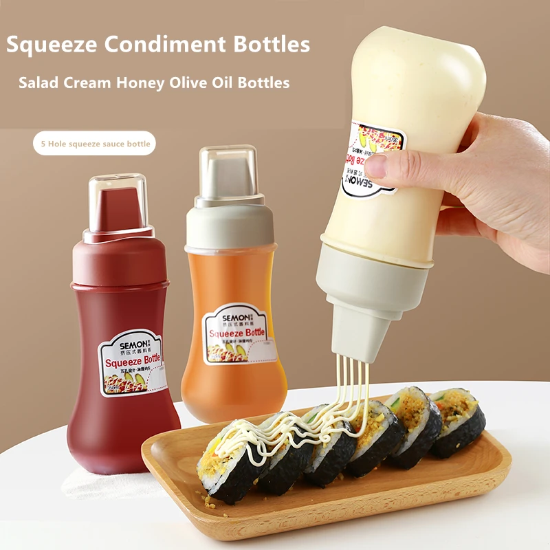 Gewürz press flaschen mit Düsen Kunststoff Ketchup Senf scharfe Saucen Olivenöl flaschen Küche Gewürz werkzeuge Zubehör Image
