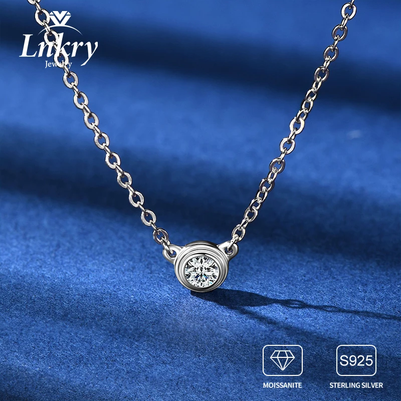 Lnkry 3 MM 0,1 CT Moissanit Halskette Original 925 Sterling Silber Einzigen Stein Anhänger Halsketten Für Frauen Einfache Schmuck Geschenk Image