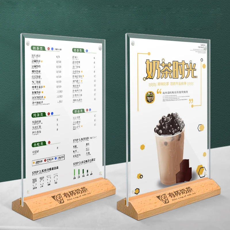 A4 Acryl Stehbrett L-förmiges Holztischkartenhalter Werbetafel Desktop T-förmiges Tischkarten-Essbrett Image