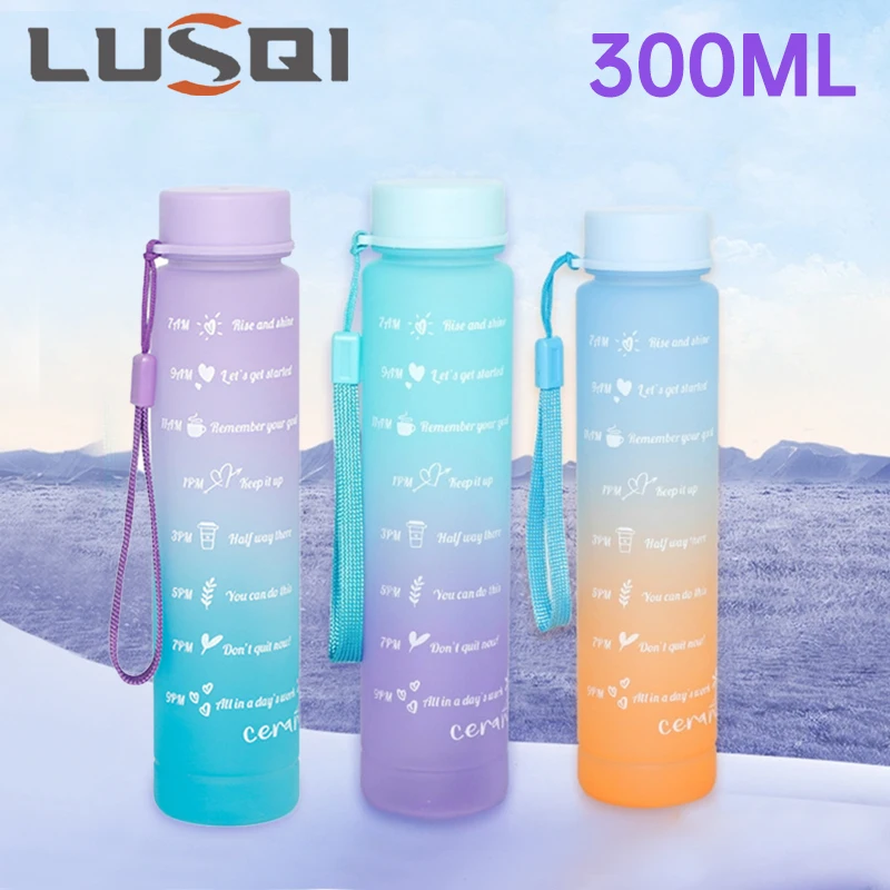LUSQI 300 ml Mini-Wasserflasche mit Farbverlauf, tragbar, Kunststoff, gerades Design, kleiner Handbecher für Reisen, Outdoor-Sport, BPA-frei Image