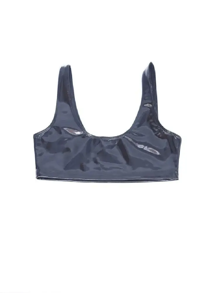 S-3XL Wet Look PVC Tank Tops Glänzende PU Leder Bustier BH Crop Tops Strumpfhosen Sexy Bikini Cropped Camis Cropped Clubwear Streetwear Image