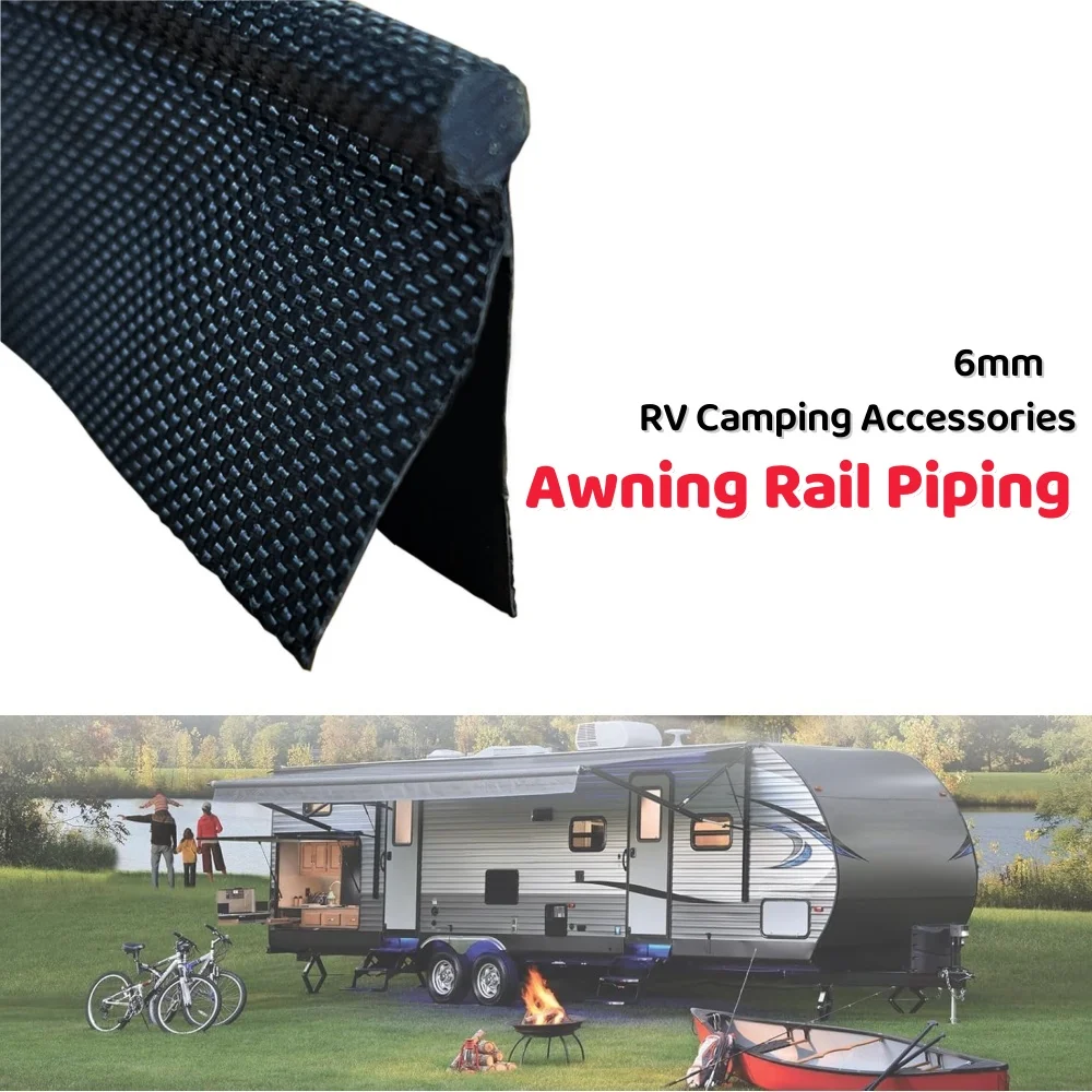 1 m schwarze/graue Markisenschienenrohre, 6 mm Doppelklappe, schwarzer PVC-Kern für Keder Camping Markisen, Zelte, Wohnwagen, Campingzubehör Image