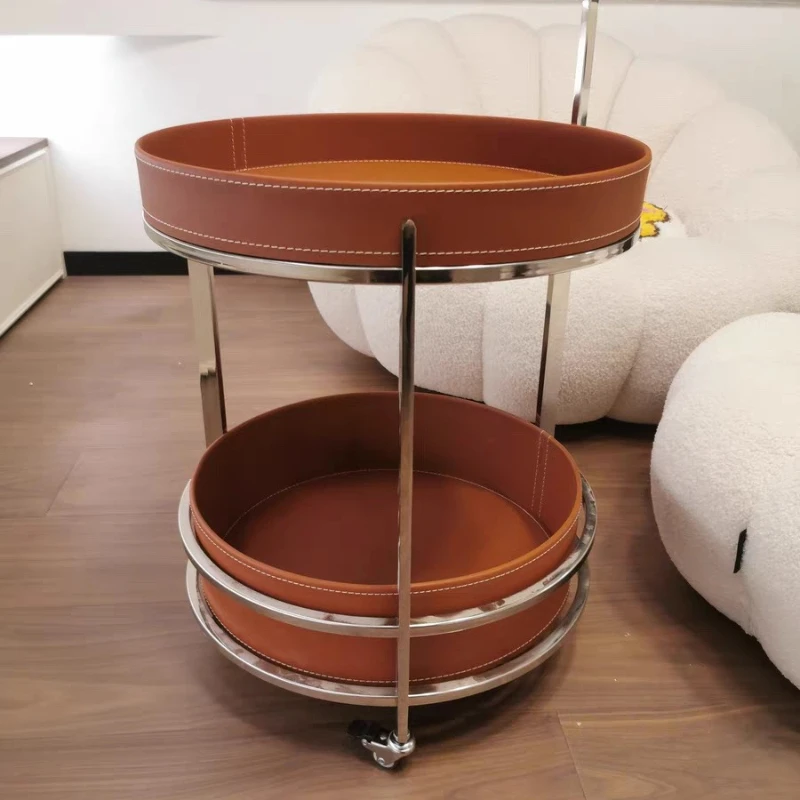2025 Neuer leichter Luxus-Sofa-Beistelltisch, beweglicher Hotelzimmer-Sattellederwagen, Zuhause, Schlafzimmer, Aufbewahrung, Nachttisch, kleiner Couchtisch Image