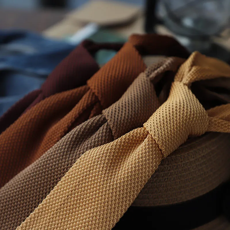 6CM männer Gestrickte Braun Kaffee Solide Bunte Dünne Krawatte Neue Stil Mode Freizeit Klassische Gewebte Cravate Schmale krawatten Image