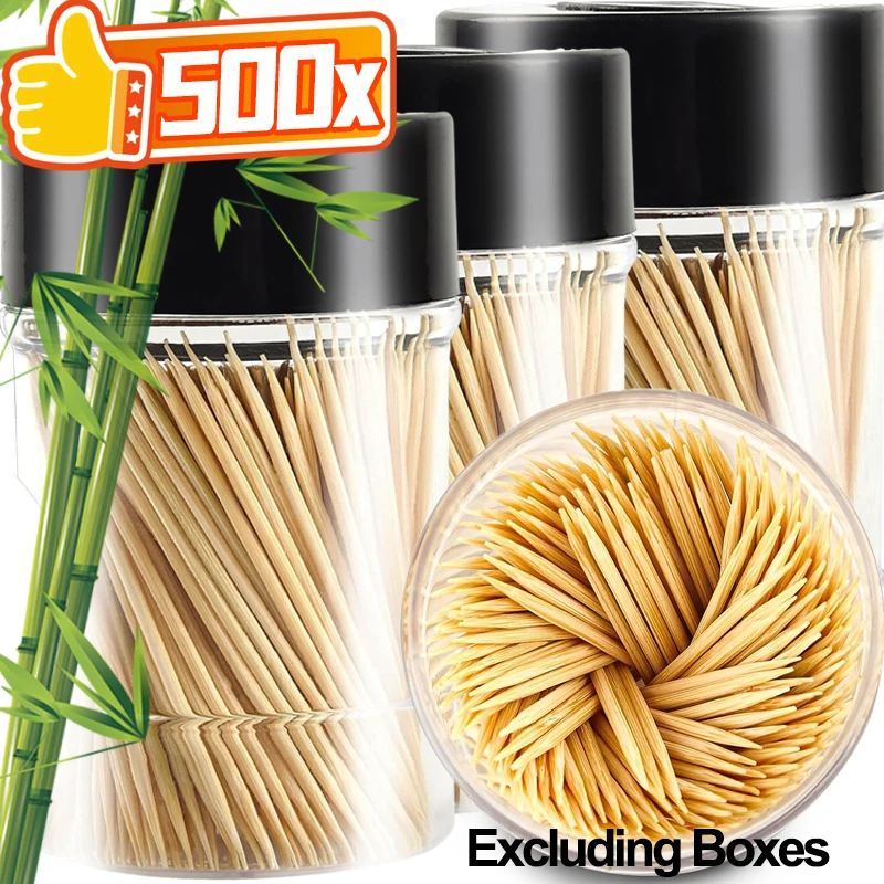 500 stücke Einweg Natürliche Bambus Zahnstocher Doppelköpfige Kuchen Obst Bambus Picks Restaurant Hotel Tragbare Zähne Reinigung Werkzeug Image