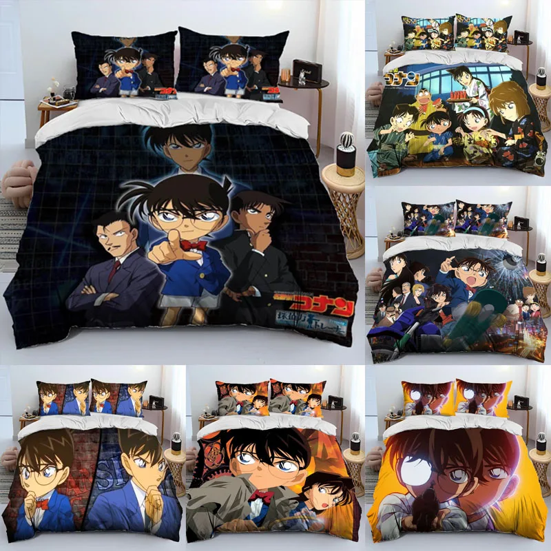 Detektiv Conan Bettwäsche Set Hot Spiel Bettbezug Kissenbezug Kinder Erwachsene Cartoon Sundrop Quilt Abdeckung Set Room Decor Geschenk Image