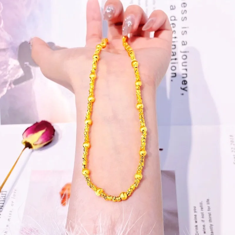 Halskette mit funkelnden Perlen aus reinem 18-karätigem Gold für Frauen, Freundin, Hochzeit, Geburtstag, feine Halskette, Schmuck, Geschenke Image