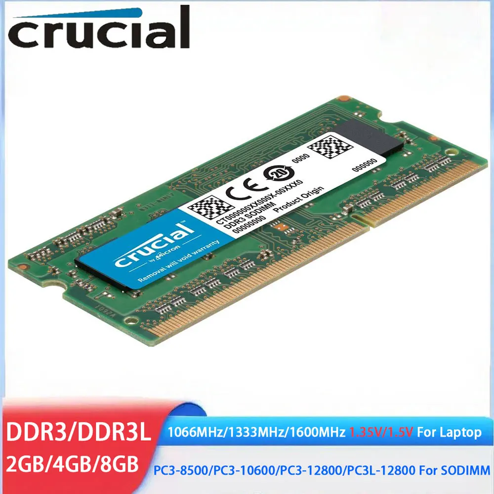 Crucial DDR3 DDR3L RAM 8GB 4GB 2GB 1066MHz 1333MHz 1600MHz PC3-12800 10600 204Pins 1,35V 1,5V Laptop SODIMM Speicher für Notebook Image