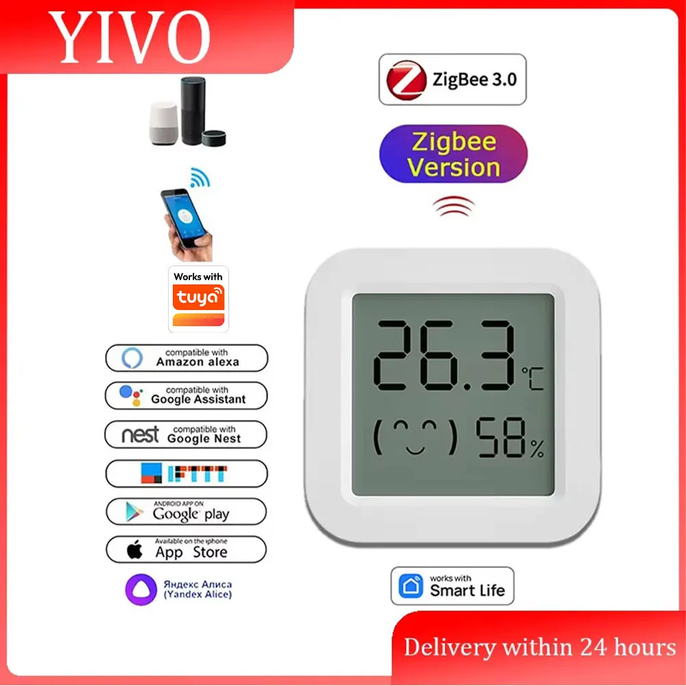 Zigbee 3.0 Temperatur- und Feuchtigkeitssensor, APP-Fernbedienung, Thermometer über Tuya Smart Life für Smart Home, funktioniert mit Yandex Alexa Image