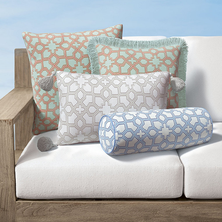 Avian Trellis Indoor/Outdoor Pillow - Sunrise, 20" x 20" Square, 20" x 20" Square Sunrise Piping - Frontgate
