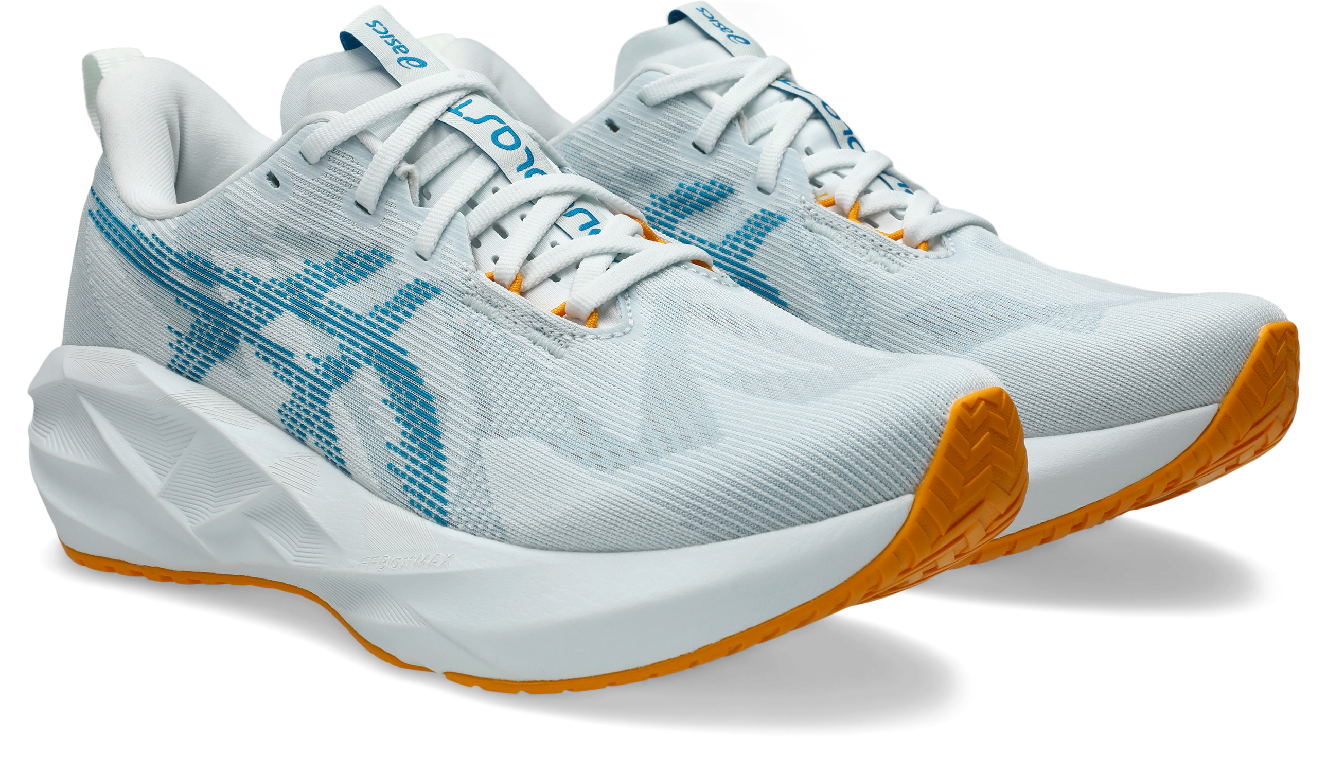 Laufschuh ASICS "NOVABLAST 5", Damen, Gr. 44,5, arctic blau, aegean blau, Synthetik, Schuhe Laufschuh, mit Engineered Jacquard Mesh-Obermaterial, mit FF BLAST MAX Foam