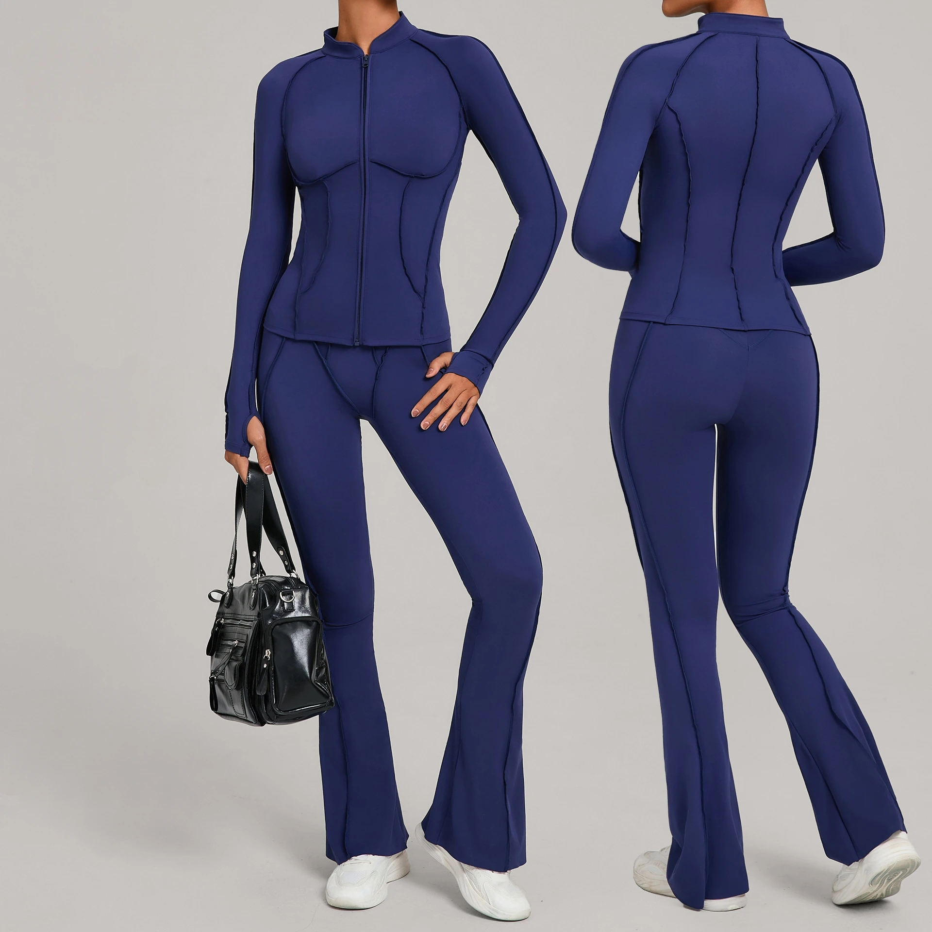 Ensemble de survêtement pour femmes 2 pièces, ensemble de yoga, ensemble de sport, tenue de course, vêtements de sport, vêtements de sport à manches longues, vêtements de yoga