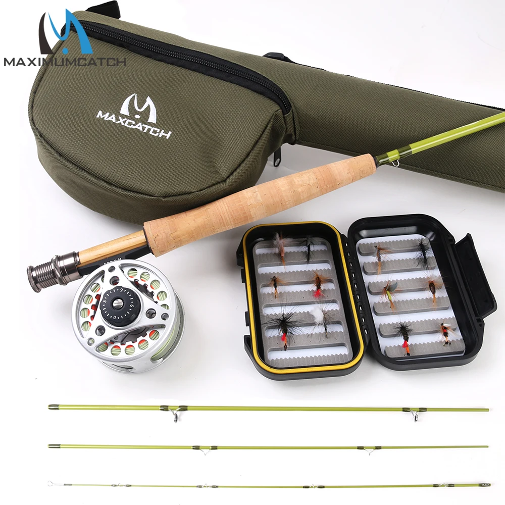 MAXCATCH Canna da pesca a mosca a flusso piccolo combinato 2/3WT 6'-7'6 "Canna da mosca in carbonio Mulinello in alluminio Linea di mosca Set da pesca a mosca da viaggio per principianti