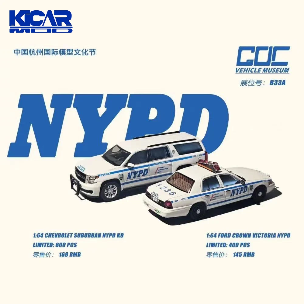 GOC 1/64 NYPD Modellauto Oldtimer Druckguss-Fahrzeug Sammlermodell Mit Vitrine Geschenke für Erwachsene Image