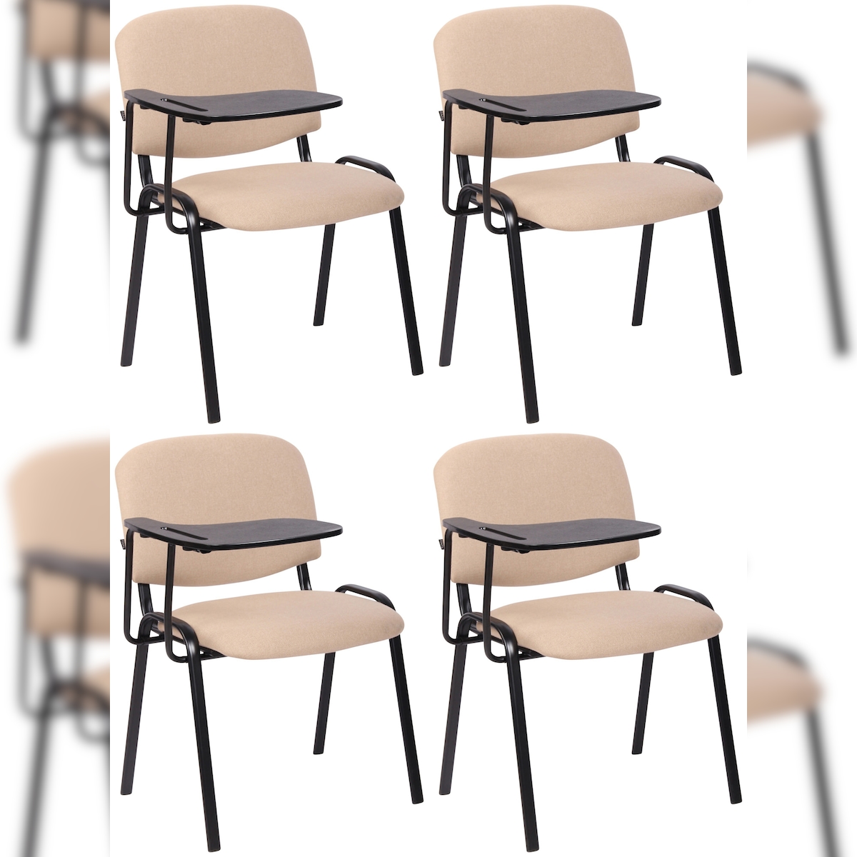PROREGAL 4er Set Bürostuhl MALLORCA mit Klapptisch Stoff HxBxT 81x53x71cm Stoff Creme Schreibtischstuhl Image