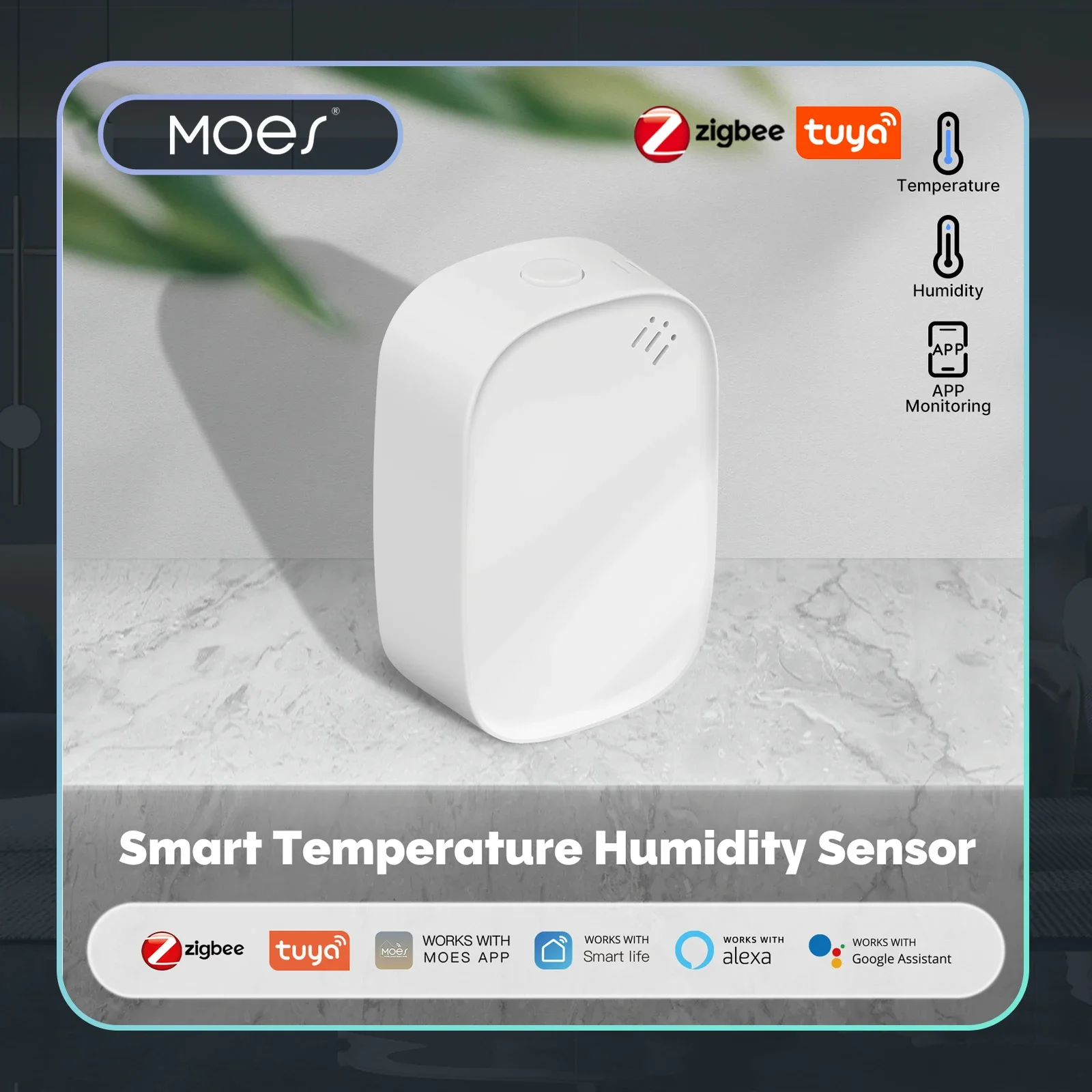 MOES Tuya Zigbee Smart Temperatur Feuchtigkeit Sensor Innen Hygrometer APP Überwachung Funktioniert Mit Alexa Google Home Batterie Betrieben Image