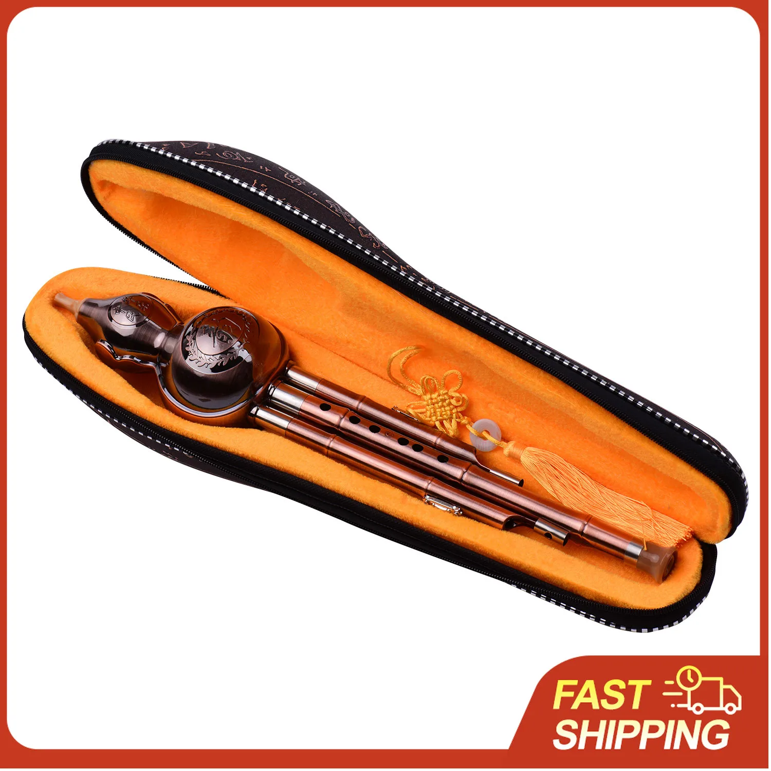 3-Ton C-Key Hulusi Kürbisflöte aus Aluminium mit verkupferten Rohren – Traditionelles chinesisches Instrument Image