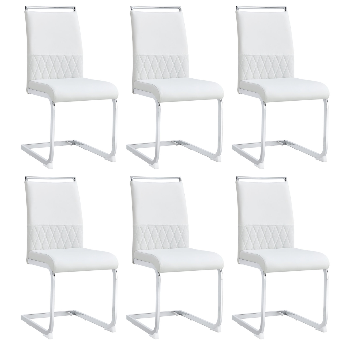 STILVORA Beistellstuhl Esszimmerstuhl Weiß 95x48x42 cm hohe Rückenlehne gepolstert PU Kunstleder+Leinen, Metallgestell, ergonomisch und pflegeleicht Image