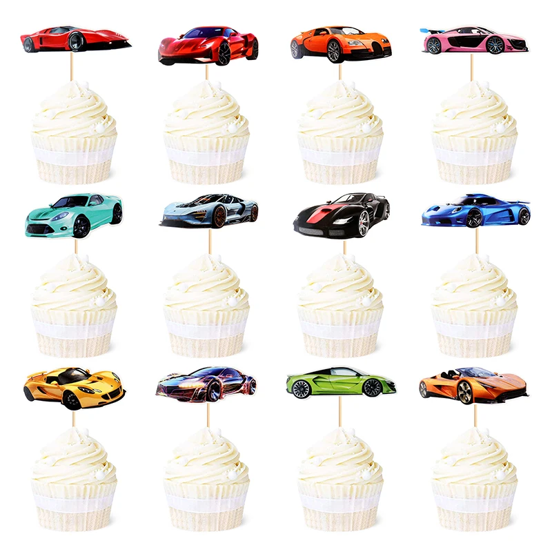 12 stücke Racing Auto Kuchen Topper Alles Gute Zum Geburtstag Hochzeit Kinder Jungen Party Baby Dusche Cupcake Topper Dekoration Backen Liefert DIY Image