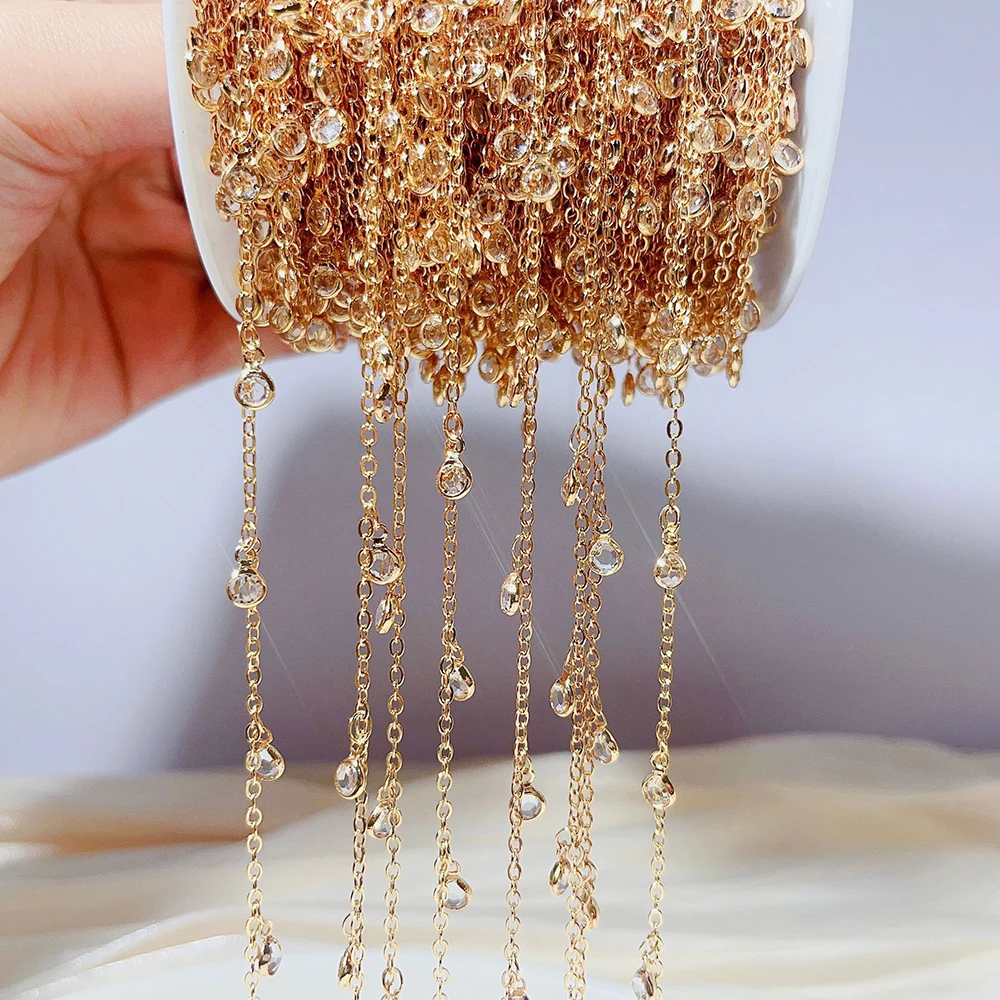 2 Meter 1 Meter Strass-Anhängerketten 4 mm Kristallperlen Kupferketten Transparente Glasperlen-Halskette für DIY-Schmuckherstellung Image