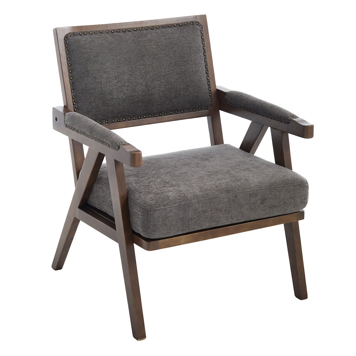 OKWISH Loungesessel Stoff Grau 88x67x66 cm mit Armlehnen, Massivholzrahmen und Nietenverzierung, Retro Mid-Century Design Image