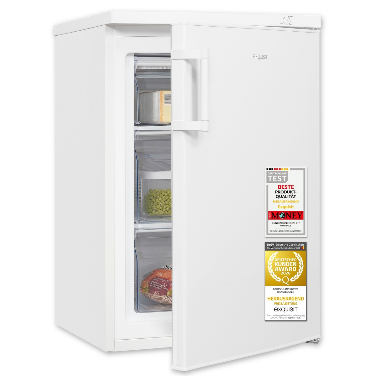 Exquisit Gefrierschrank | 85 l Nutzinhalt, Energieklasse E, 40 dB | manuelle Temperaturregelung, 4-Sterne-Gefrieren| GS581-H-010E weiss Image