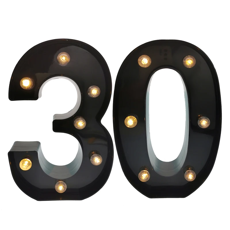 2 Stücke 18 21st 30th 40th 50th 60th Schwarze Zahl LED String Nachtlicht Lampe Glücklich Erwachsene Geburtstag Jahrestag Party Dekoration Image