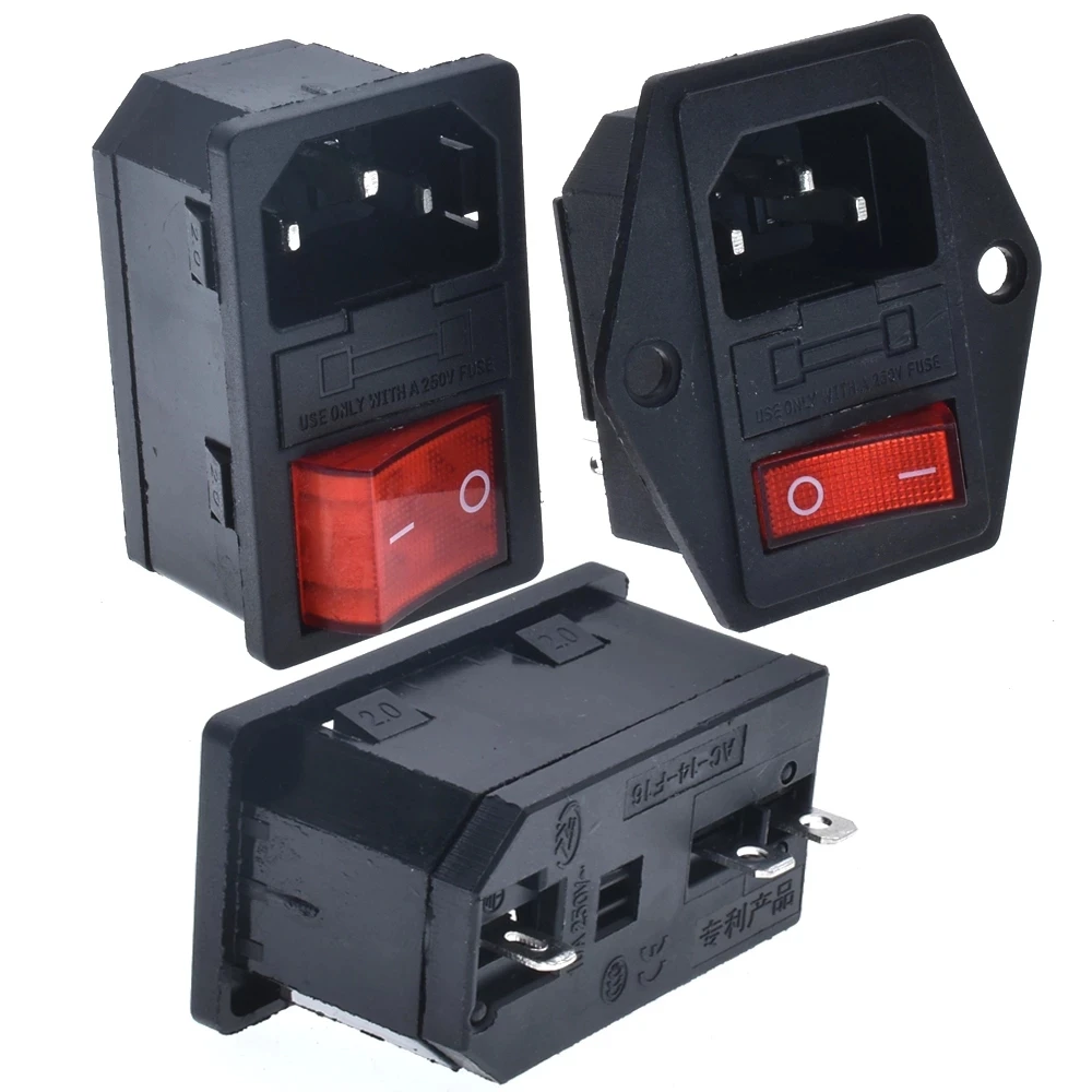 Neuer integrierter roter Licht-10A250VAC Wippschalter Power Rocker Fused IEC 320 C14 Einlassbuchse 3-poliger Stecker mit Befestigungslöchern Image