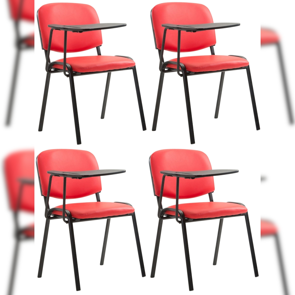 PROREGAL 4er Set Bürostuhl MALLORCA mit Klapptisch Kunstleder HxBxT 81x53x71cm Kunstleder Rot Schreibtischstuhl Image