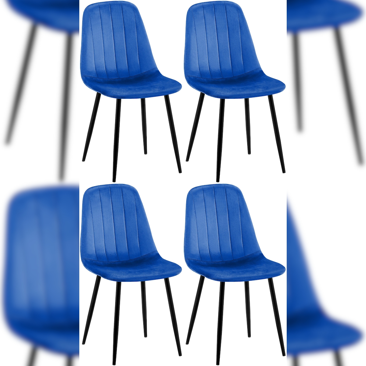 Proregal CHEFGASTRO 4er Set Esszimmerstuhl MARBELLA Samt HxBxT 88x45x54cm Samt Blau Küchenstuhl Image
