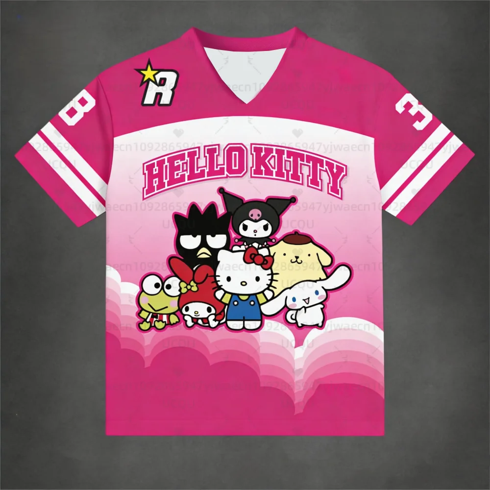 Sommer Damen Mädchen Casual Kuromi Hello Kitty 3D-Druck Grafik Kind süßes T-Shirt Junge V-Ausschnitt T-Shirt Outdoor Sport Herren T-Shirt