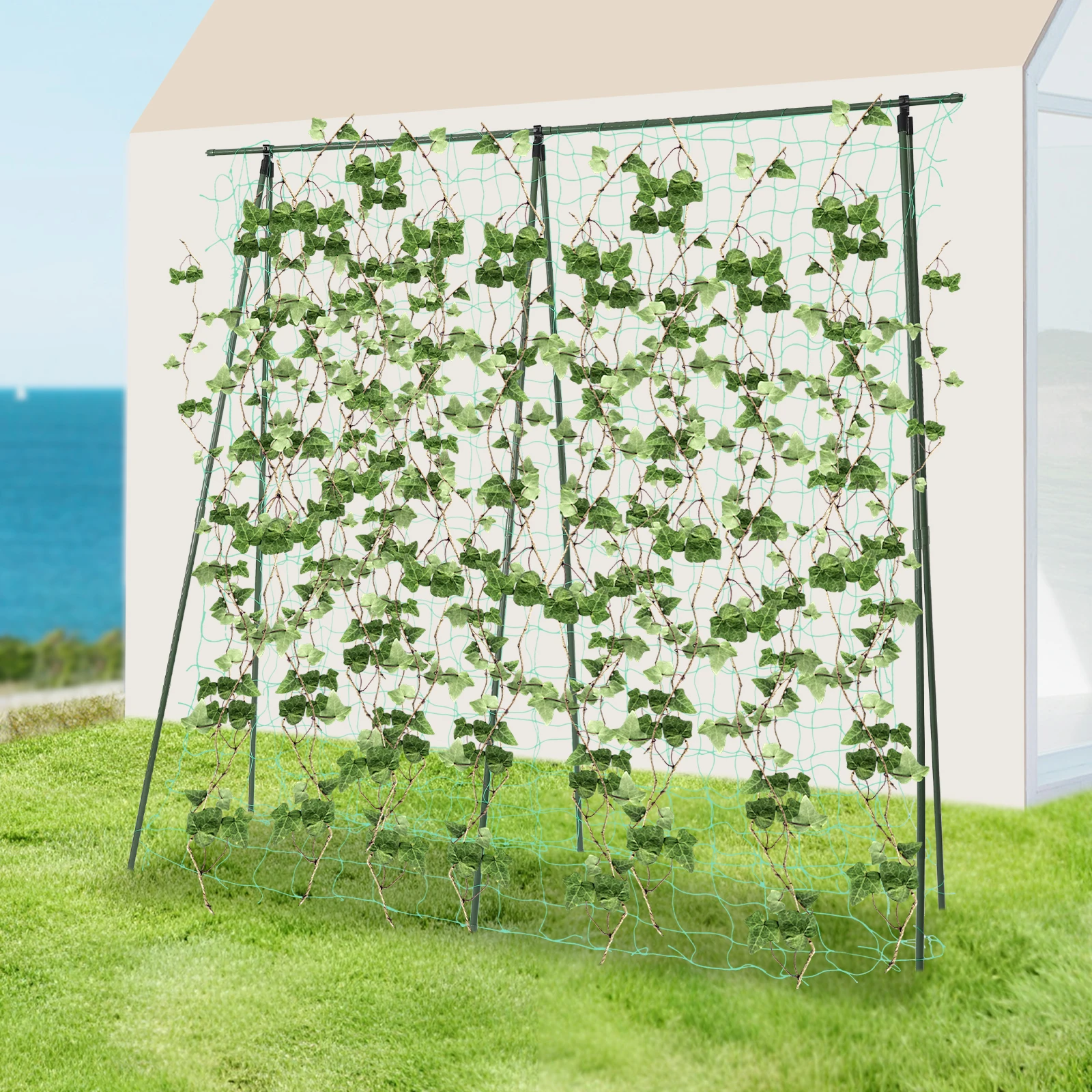 180 x 180 cm Gurken-Ranken-Klettergerüst, A-Rahmen, Pflanzen-Kletterregal, Gartenpflanzen-Klettern für Gemüse Image