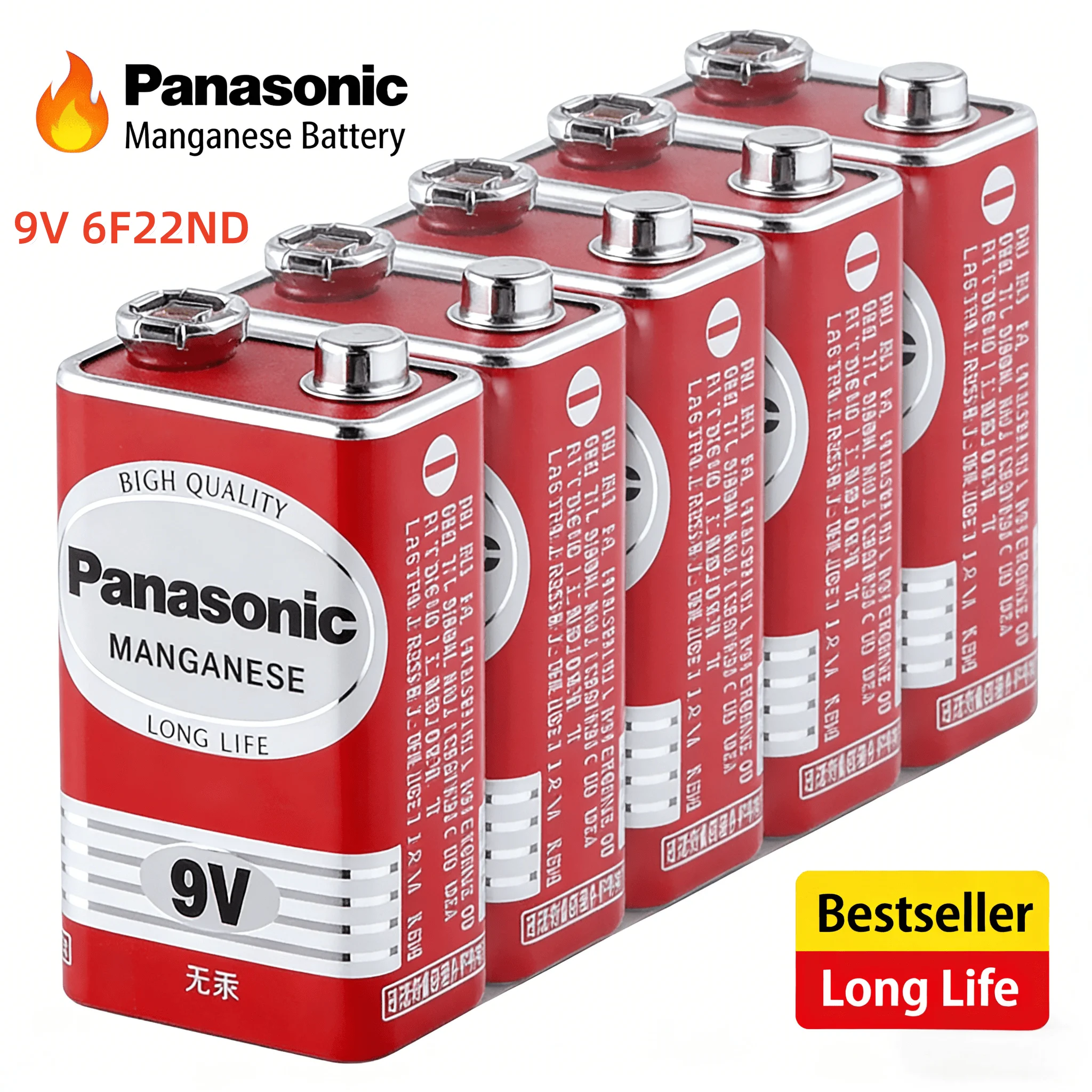 100% Original Panasonic 6F22ND 9V Alkaline-Batterie, Quecksilberfrei, Lange Lebensdauer, für Rauchmelder/Wecker/Drahtloses Mikrofon Image