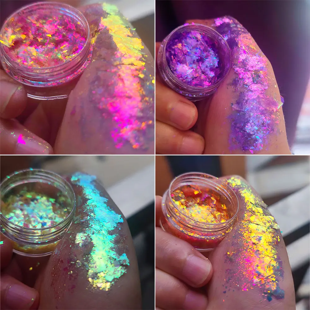 Sparkly Chameleon Nail Opal Flakes Magic Mirror Aurora Thick Nail Pailletten Pigment Lidschatten Colorshift Mermaid Nail Chrome Dust Image