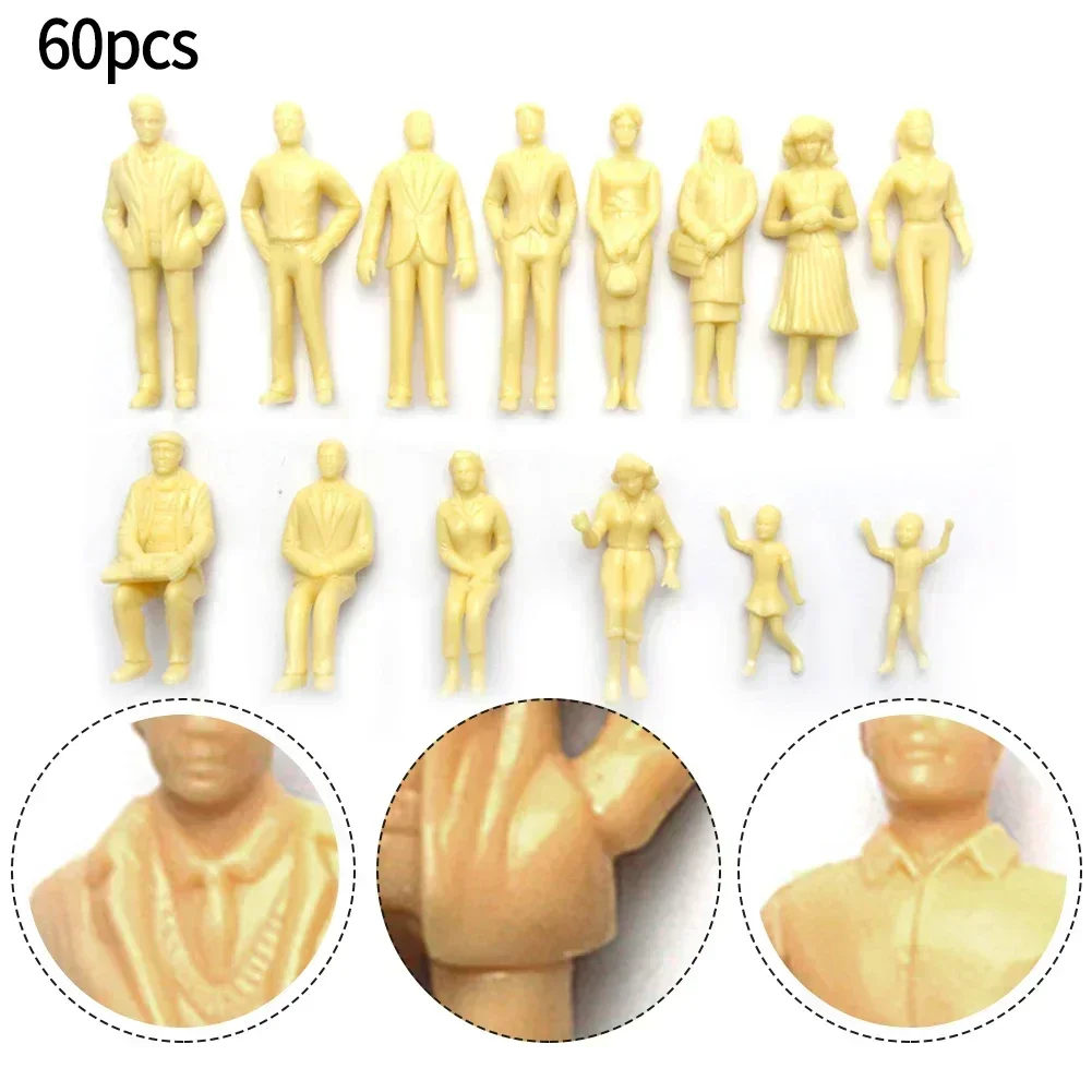 60 Stück Modellfiguren 1:87 unbemalte H0-Figuren stehend H0-Zubehör Kunststoff bemalte Figuren Schreibtischdekoration Geschenk für Kinder Image