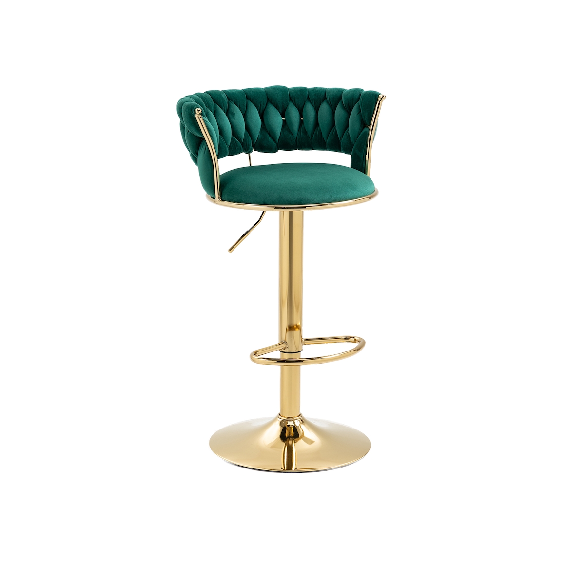 OKWISH Barhocker 2er Set Samt Smaragdgrün 54x46x97 cm höhenverstellbar 360 drehbar mit handgefertigter Rückenlehne Fußstütze und Goldbasis Image
