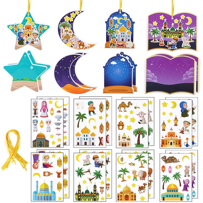 48-teiliges Eid Mubarak Bastelset Ramadan Geschenk-Etiketten DIY Aufkleber Islamische Muslimische Party Heim Hängende Ornamente Dekoration Image
