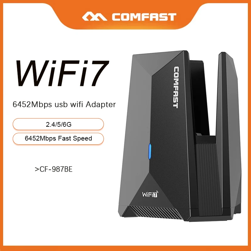 Comfast 6452 Mbit/s WiFi 7 USB-WLAN-Adapter Tri-Band 2,4 + 5 + 6 GHz WLAN-Dongle Treiberfreie drahtlose Netzwerkkarte USB3.0 WPA3 Image