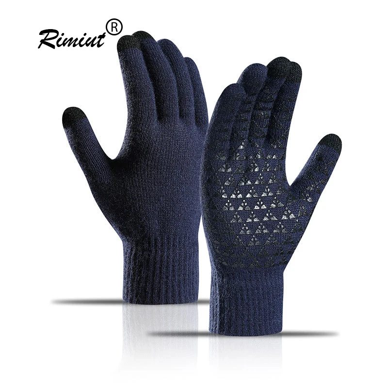 Rimiut gestrickte Touchscreen-Handschuhe für Herbst und Winter, warm, rutschfest, geeignet zum Reiten, Fahren, Erwachsene, Herren, Damen, Winterhandschuhe Image