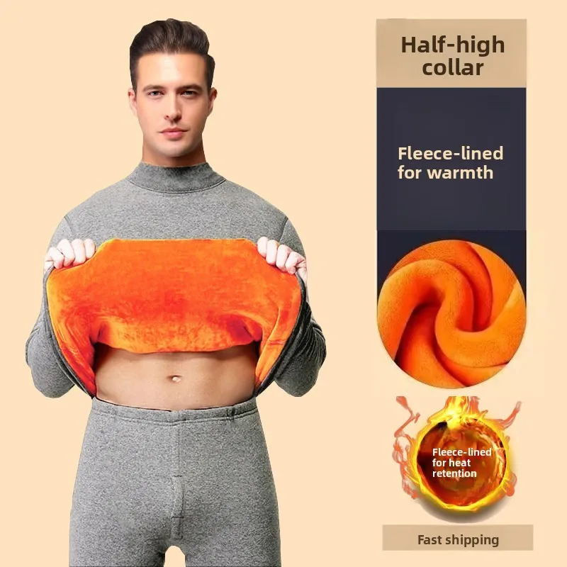 Thiened Fce Herren-Thermounterwäsche-Set, warm, Polyester, lang, Swe, einteiliger Anzug für den Winter, kältebeständig, Heimkleidung, Thermohose Image