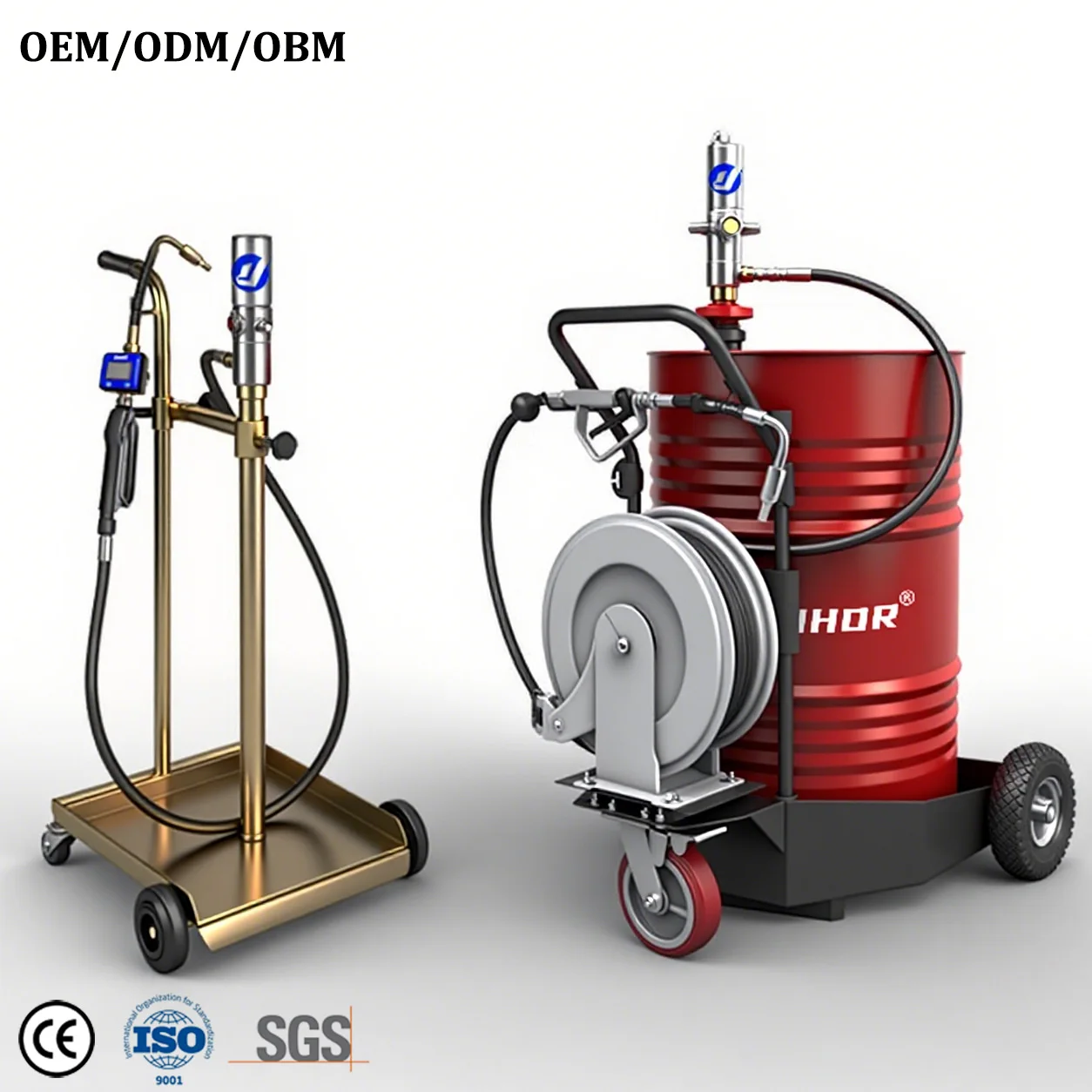 Mobiles Ölspendersystem, mobiles pneumatisches Motorölfasserspender-Pumpenset mit Trolley-Schlauchtrommelmessgerät