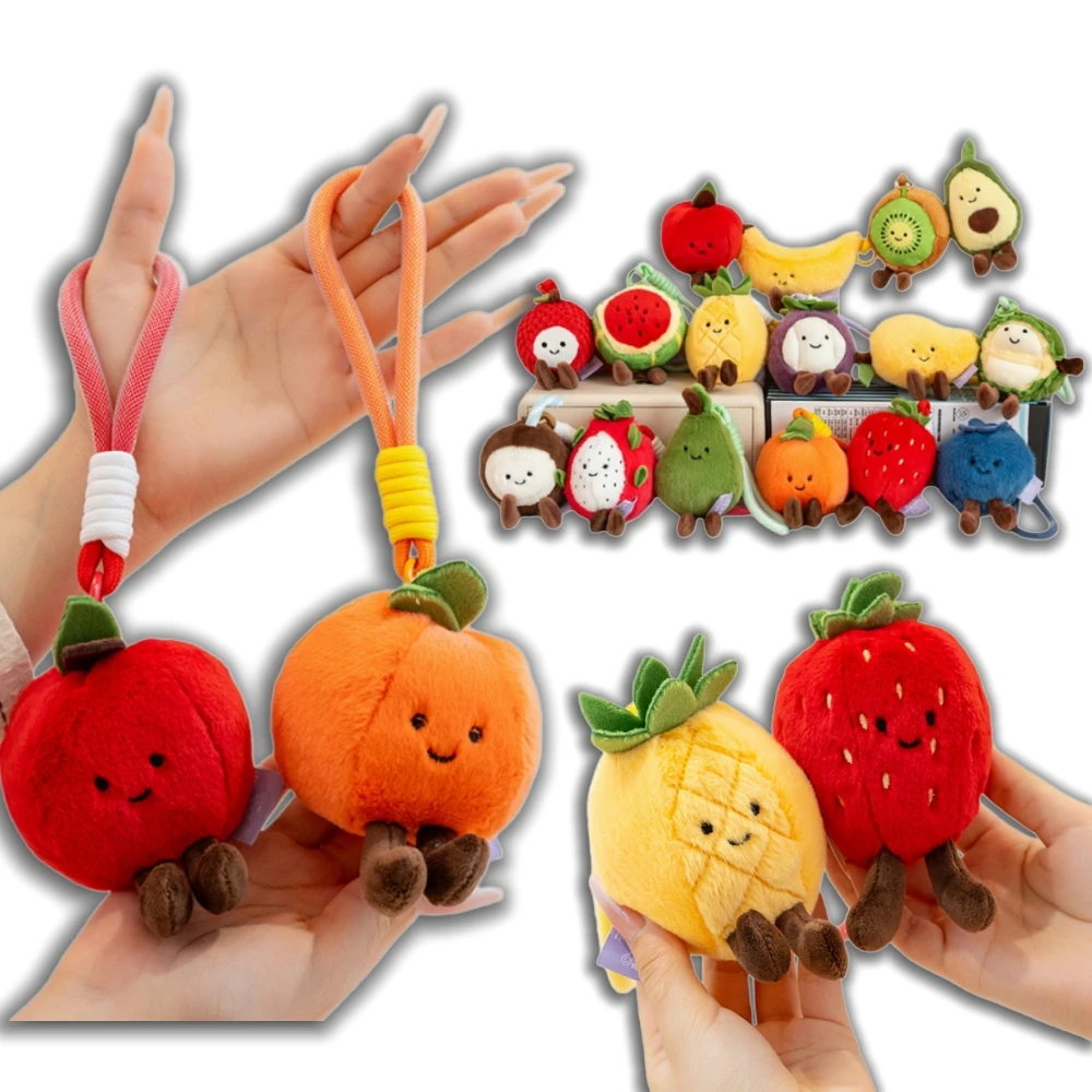 Verschiedene Frucht Plüsch Schlüsselanhänger süße Früchte Puppen Heidelbeere Pitaya Wassermelone Mangostan Kawaii Tasche Dekor Geschenk für Mädchen Image