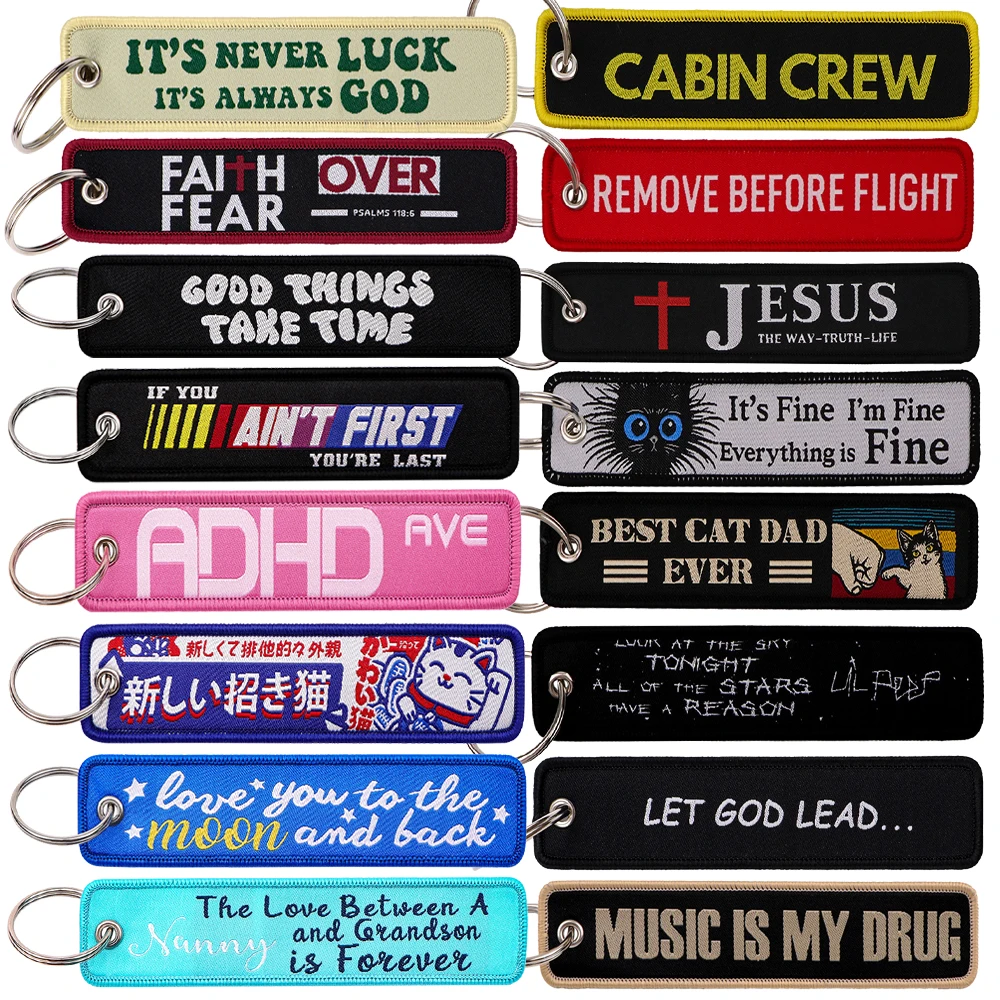 Zitat Serie Stickerei Schlüsselanhänger Halter Schlüsselanhänger Männer Frauen Jet Tags Schlüsselanhänger für Motorräder Schlüsselanhänger Schlüsselzubehör Image